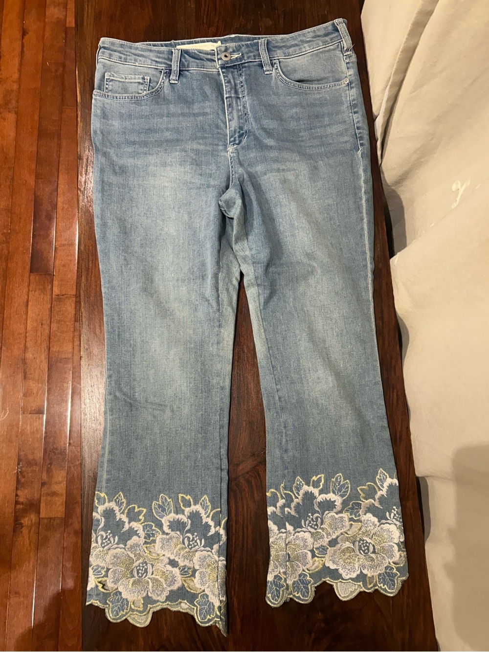 Pilcro Light Blue Embroidered Flare Jeans